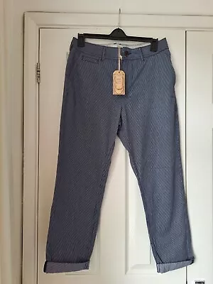 Fat Face Devon Ankle Chino Trousers Blue Stripe Size 12 New With Tags • £15