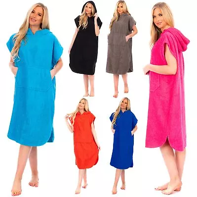 Ladies Changing Robe 100% Cotton Hooded With Pocket Beach Poncho Swimming Surf • £18.99