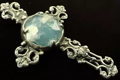 Unique Antique Ornate 925 Sterling Silver Holy Cross Gemstone Pendant • $18