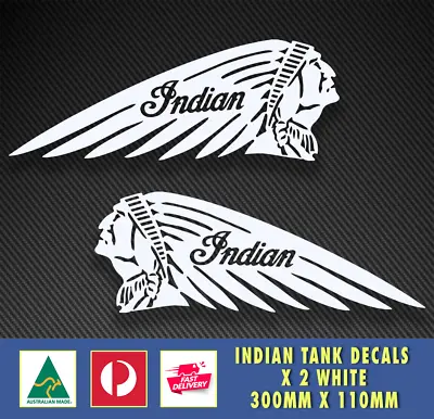 Indian Style Tank Decals X 2 GLOSS WHITE Motorbike Racing Sturgess Sticker • $24.95