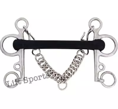 New Horse Rubber Mullen Mouth Pelham Bit With Chain Stainless Steel All Size • $39.99