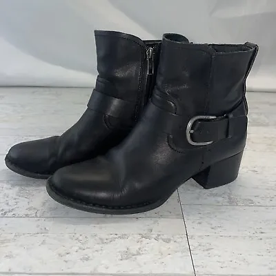 UGG Black Leather Boots Motorcycle Atwood Buckles Logo Sz 8 (retail $170) • $35