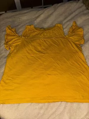 Ladies Mustard Coloured Cold Shoulder Top. Papaya. Size 16 • £2