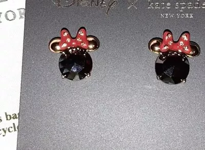 NWT Disney X Kate Spade Minnie Mouse Earrings Black Rhinestone Red Bow Ears!🥰 • $50.58