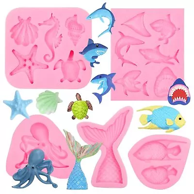 Mermaid Tail Candy Mold Sea Theme Shark Fish Octopus Silicone Molds Marine ... • $23.73