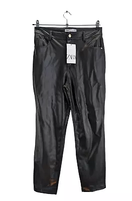 Zara Womens Faux Leather Trousers Black Pocket Straight Leg Size 12 Free Pp New • £22.99