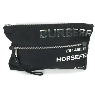 BURBERRY 8014756 Horse Ferry HORSEFERRY Bag Pouch Clutch Bag Nylon Black/White • $599.50