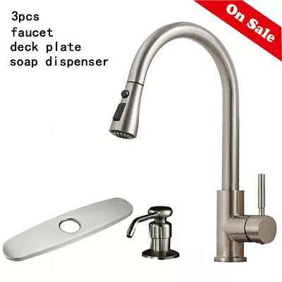 Commercial Single Handle Kitchen Faucet Pull Down Sprayer Cover Soap Dispenser • $34.99