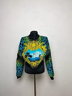 Versace H&m Womens Jacket Leopard Print Velvet Bomber Size 8 Eur 38 • $250