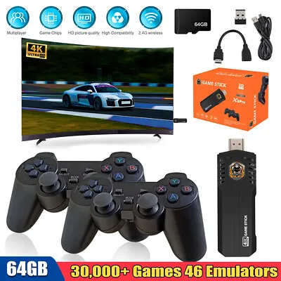 4K HDMI Wireless 64G TV Game Stick Console Built-in 30000+Retro Games 2x Gamepad • £33.59