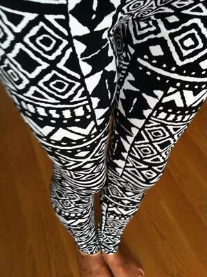 AZTEC TRIBAL Black White Ankle Leggings Pants Polyester S M L XL 2-12 • $3.99