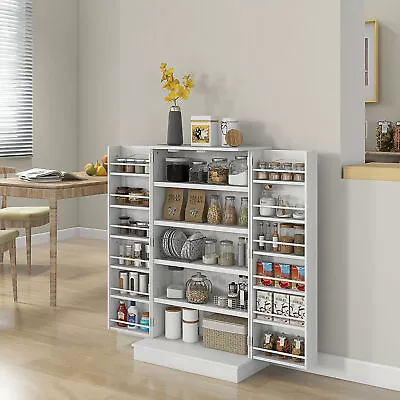 HOMCOM Kitchen Pantry Storage Cabinet W/ 5-tier Shelving 12 Spice Racks • $108.99