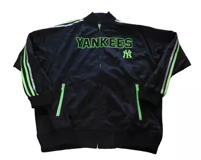 NY YANKEES  X LARGE SWEATSHIRT ZIPPER STITCHES Black /Lime MLB BASEBALL • $39.99