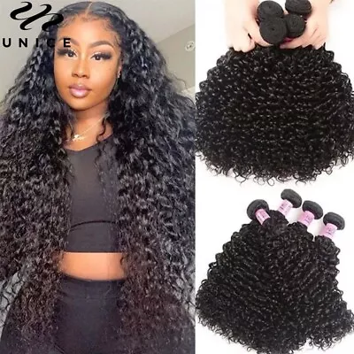 Mongolian Jerry Curly Human Hair Extensions 4 Bundles/400g Virgin Hair Weaves US • $88.02