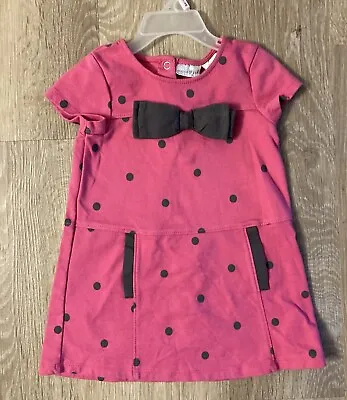 Maggie & Zoe Girls Size 2T Pink & Gray Polka Dot Short Sleeve Dress With Bow • $8.25