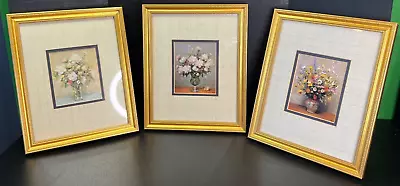 Set Of 3 VINTAGE Framed Flower Prints By Marcel Dyf 11  Tall X 9 1/8  Wide • $45.95