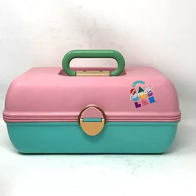 Vintage Caboodles Makeup Case Pink Turquoise With Tray Mirror 80’s 90’s • $25.20