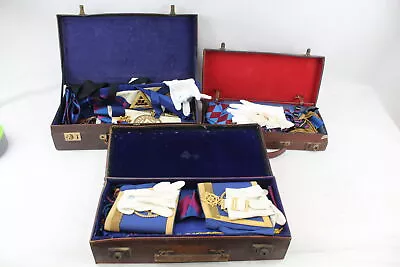 Cased Masonic Regalia Inc Jewels Aprons Gloves Collars Cuffs Etc 3 X • £20