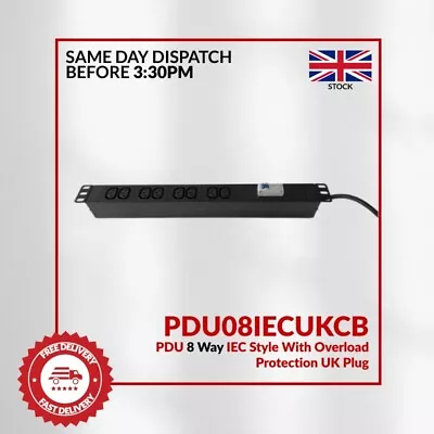 Power Distribution Unit 8 Way IEC Style Circuit Breaker 19 PDU To UK Plug • £20.60