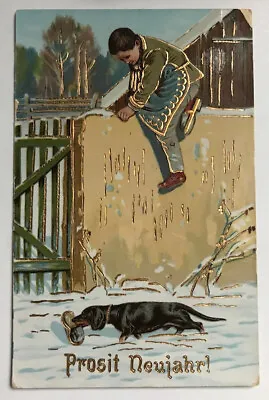 Dog DACHSHUND DACKEL TECKEL In Snow  Boy Lost Shoe Gold Accents Glossy PC • $9.50