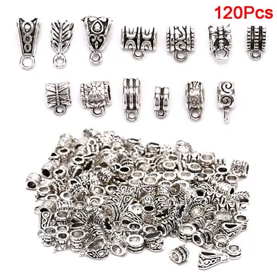 120Pcs Metal Connectors Spacer Beads Bail Tube Beads Charms DIY Jewelry Mak3__- • $8.93