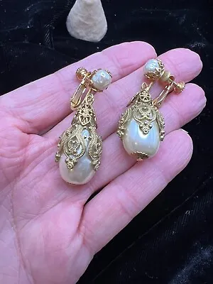 Miriam Haskell Earrings Baroque Pearl Drop Dangle Screw Back Vintage BEAUTIFUL • $135