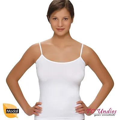 *REDUCED* Women`s Plain MODAL Vest Sleeveless Cami Stretchy Strappy Tank Top • £6.99
