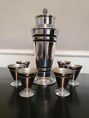 Art Deco Chrome Cocktail Shaker Set Evercraft Cups Chase Era 1930's Rare Conical • $649.99