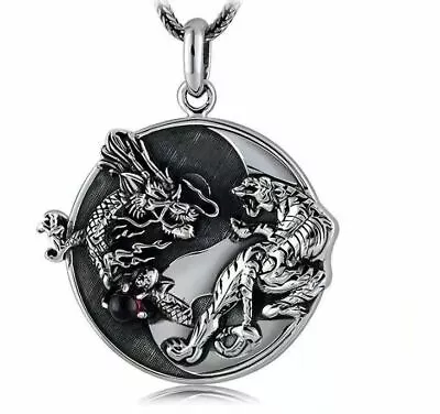 Mens Steel Protection Dragon Tiger Yin Ying Yang Pendant Necklace Men • $12.98