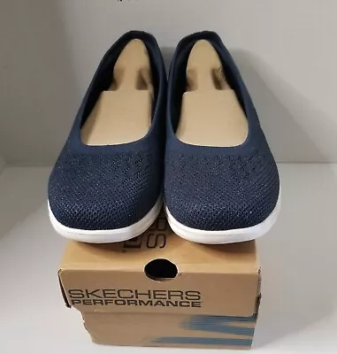 Sketchers Go Step Lite-Glimmer 9.5 W Cozy Elegant Round Toe Flats Slip On Navy • £37.63