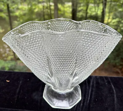 MCM Midcentury Thousand Eyes Clear Glass Hobnail Fan Vase Heavy! S43 • $75