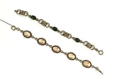 Lot Vintage 12K Gold Filled Jade Cameo Bracelet - 25g • $27