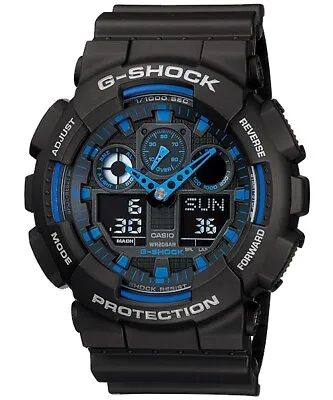 Casio G-Shock Analogue/Digital Mens Black/Blue XL Watch GA100-1A2 GA-100-1A2DR • $137.90