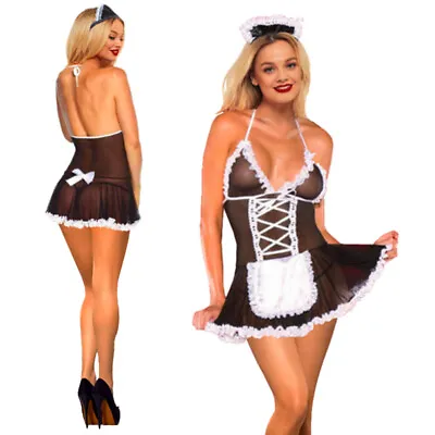 £6.99 • Buy Women's Sexy Lingerie Mesh BDSM Cosplay Uniform French Maid Outfit Lace Up Dress