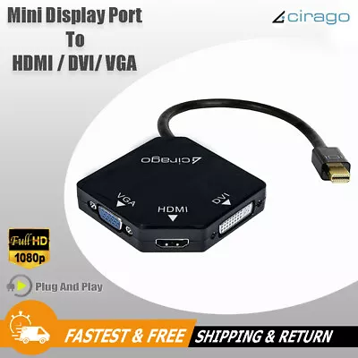 Cirago 3-in-1 Mini Display Port DP To HDMI/DVI/VGA Cable Adapter Converter Black • $9.74