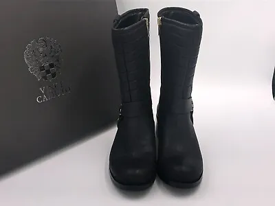 Vince Camuto Boots Black Leather  Wadima  /Gold Hardware  Womens 6.5 NEW $55 • $55