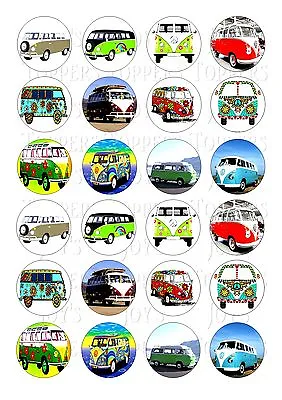 £3.95 • Buy 24 V W Camper Vans Cupcake Topper Iced  Icing Edible Fairy Cake Bun Toppers