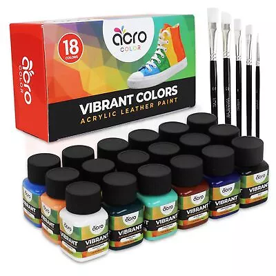 18 Color Leather Paint Kit 5 Paint Brushes Shoes Sneakers Wallets Jackets Repair • $32.14