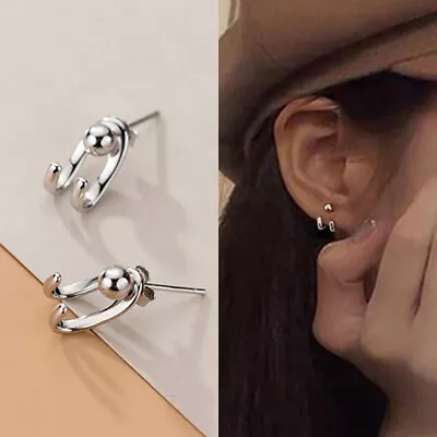 925 Sterling Silver Double Hook Beads Stud Earrings For WomWD • $0.99