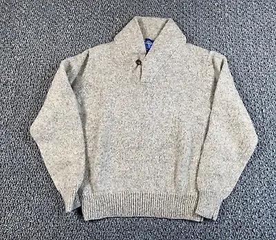 VTG 80s Wool Shawl Collar Sweater Adult Small (XL Tag) Beige Chunky Knit Preppy • $22