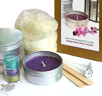 £25.99 • Buy 3 X TIN CANDLE MAKING KIT & BIO GLITTER Scented IDEAL PRESENT Eco Soy Wax KV