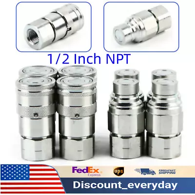 4 Sets 1/2 Inch NPT Flat Face Hydraulic Connector Skid Steer Coupler Coupling • $89