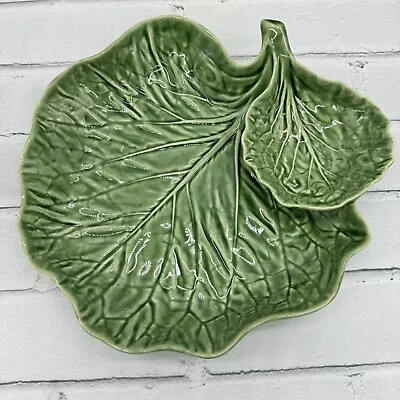 Bordallo Pinheiro Chip Veggie And Dip Bowl Cabbage Leaf Portugal 9.5  • $37