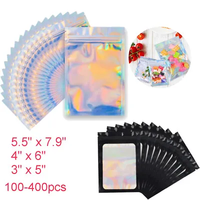 400 Pcs Holographic Mylar Foil Bags Smell Proof Resealable Zip Lock Pouch Black • $39.95
