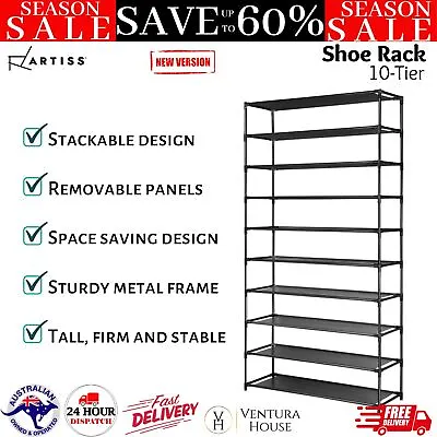$28.78 • Buy Artiss Shoe Rack 10-Tier (50 Pair) Shoes Organiser Stackable DIY Metal Storage