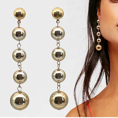 ZARA Gold Ball Round Sphere Long Massive Drop Long Chain Chandelier Earrings • £3.99