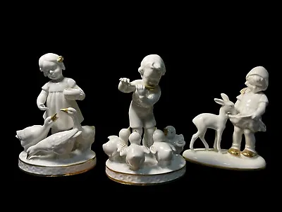 3 Vintage Figurines Gerold Porzellan Bavaria White  W/ Gold • $99