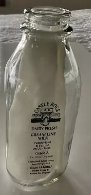 Castle Rock Dairy Fresh Cream Line Organic Milk Quart Bottle Osseo Wi. • $8