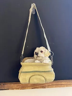 Hand-designed Resin Garden Swing Figurine White Dog In Basket Planter Patio • $29