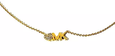 New Michael Kors Gold Tone Chaincrystalmkheartdiscpendant Necklace Mkj7977 • $106.24